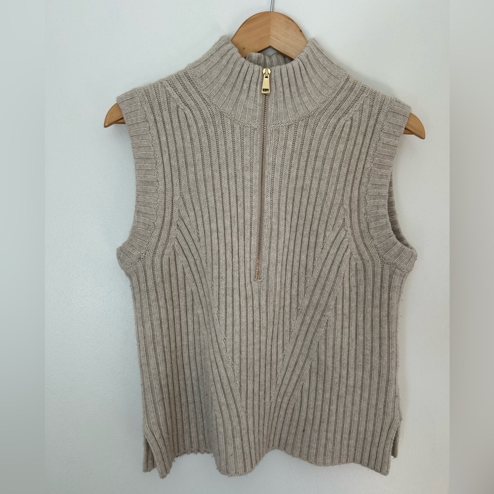 ME+EM Cream Ribbed Knit Zip Collar Vest